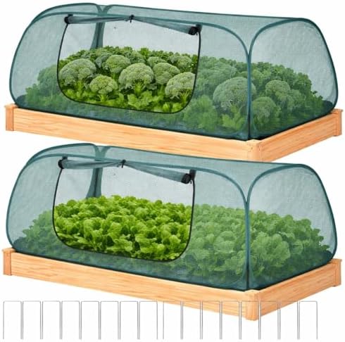 2Pack Raised Garden Bed Covers(45"X22"X18"), Pop Up Mesh Plant & Vegetable Cover,30% Sunblock Plant Shade Tent, Outdoor Planter Protection, Sun & Insect Guard