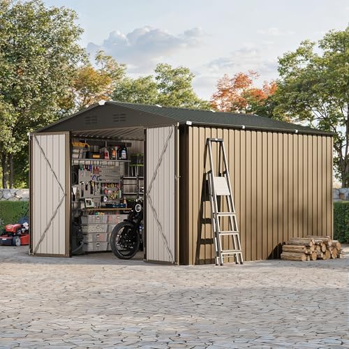 GarveeLife 10 x 10 FT Outdoor Storage Shed,Metal Garden Sheds&Outdoor Storage Clearance, Large Tool Shed Outdoor with Single Lockable Door,Ideal Storage House for Backyard Garden Patio Lawn