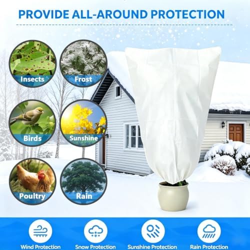 Plant Covers Freeze Protection, 32" x 47" 2.5oz/yd² Reusable Frost Cloth Blankets with Drawstring and Zipper, Frost Covers Blankets for Outdoor Garden Plants, Plant Covers for Winter, 2 PCS