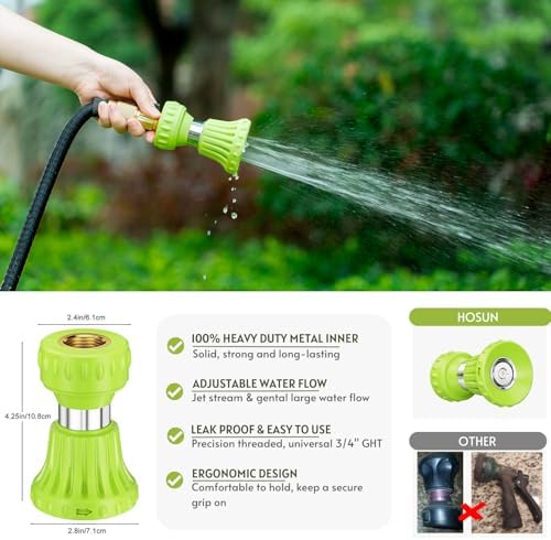 HOSUN Fireman Hose Nozzle, Adjustable Garden Hose Sprayer, Green