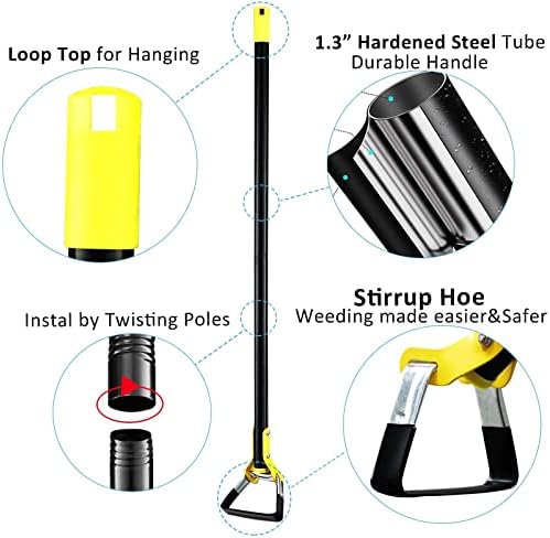 DonSail Hoe Garden Tool - Scuffle Garden Hoes for Weeding Gardening Long Handle Heavy Duty - Adjustable Weeding Loop Stirrup Hoe 30-43 Inch Black