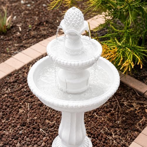 XBrand 39" 2-Tier Outdoor Freestanding Solar Water Fountain - Classic Design, Black Resin Bird Bath with Pump - Ideal for Yard, Lawn and Garden, Porch Décor