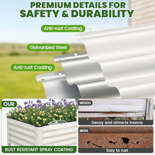 Elevated Raised Garden Bed Kit with Legs, Rack, 2x6ft, White