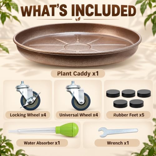 1 Pack 20 Inch Metal Plant Caddy, Copper