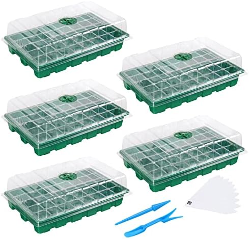 MIXC 5 Pack Seed Starter Tray, 200Cell Mini Propagator Greenhouse Grow Kit