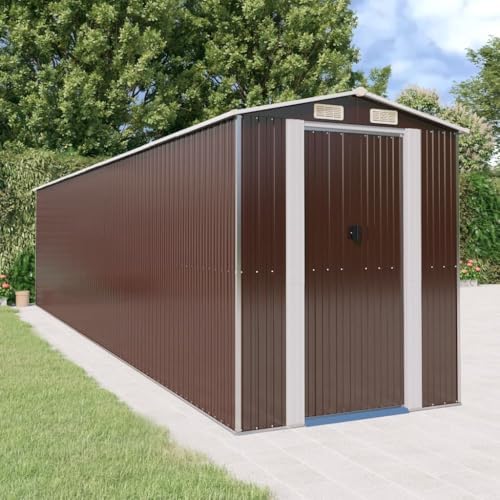 Large Garden Shed Dark Brown Galvanized Steel Outdoor Storage with Powder-Coated Finish, Dimensions 75.6" W x 336.6" L x 87.8" H for Backyard Garage and Pool Accessories Organizer
