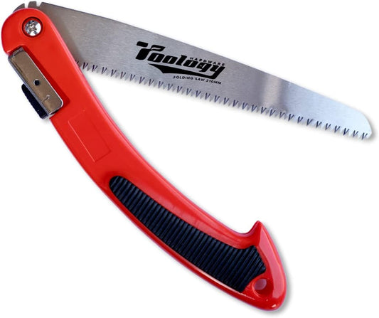 8" Folding Hand Pruning Saw for Gardening, Camping, Wood/Tree Cutting, Made with Heavy Duty SK-5 Steel (Red)