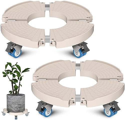 Plant Stand with Wheels 440LBS Load,2Pack, Adjustable 15-22",Beige
