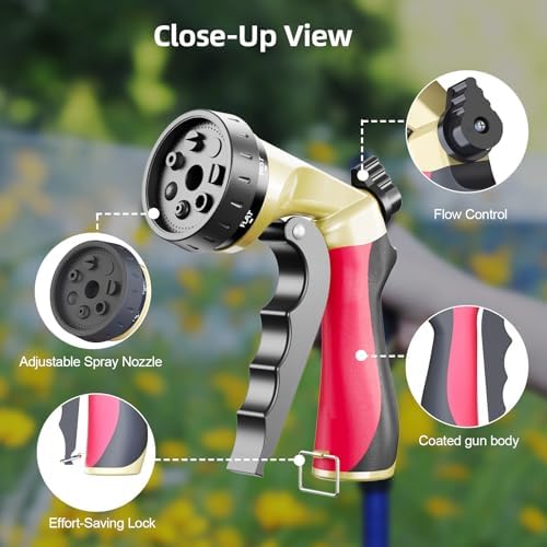 Metal Garden Hose Nozzle with 8 Spray Patterns & Thumb Control