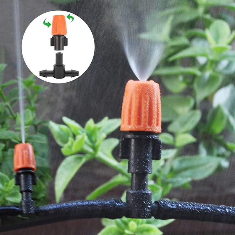 50pcs Adjustable Drip Spray Emitters: 1/4" Barbed Tee Fittings for Garden