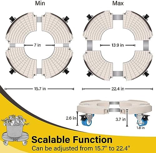 Plant Stand with Wheels 440LBS Load,2Pack, Adjustable 15-22",Beige