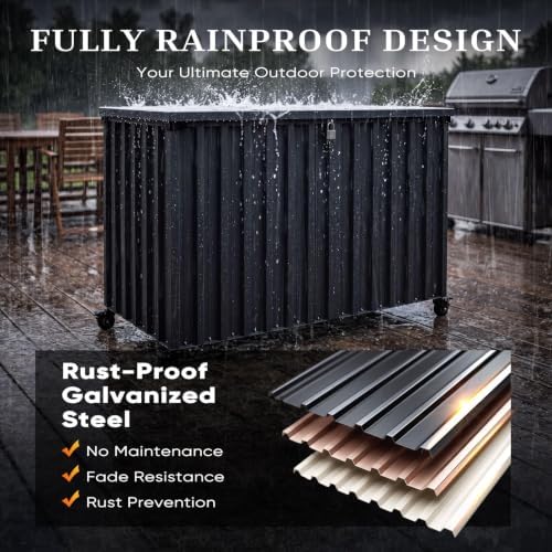Quictent 210 Gallon Metal Deck Box, Outdoor Storage Box with Swivel Wheels