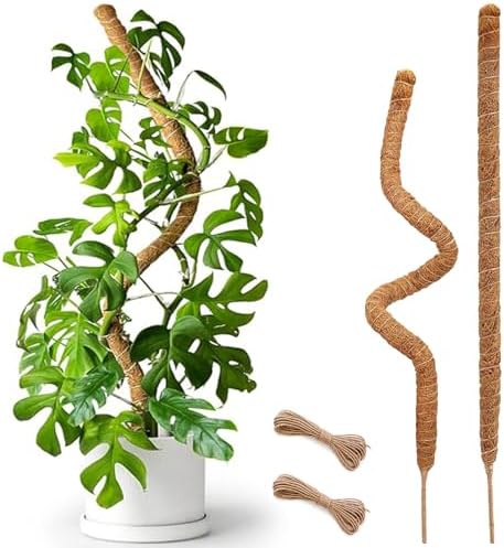 2 Pack 25" Moss Pole, Bendable Moss Pole for Plants Monstera, Moss Poles for Climbing Plants Indoor, Handmade Coco Coir Plant Pole Sticks Support Stakes for Potted Plants