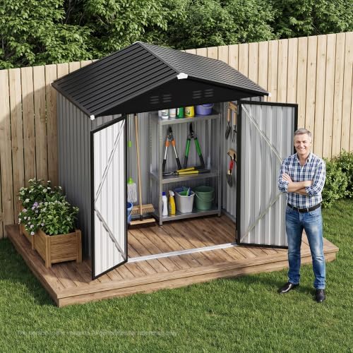Zamildon's 6x4 FT Outdoor Metal Storage Shed, Weatherproof Galvanized Steel Gable Roof Garden Tool Shed with Lockable Double Doors for Backyard Patio Lawn, White