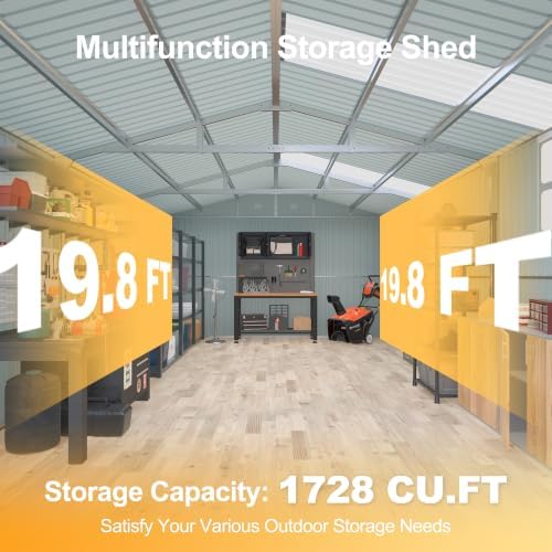 13x20FT Extra Large Metal Garage Shed, Carport with PC Skylight Roof