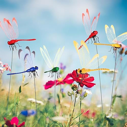 24 Pieces Dragonfly Garden Stakes 3D Dragonfly Garden Decor