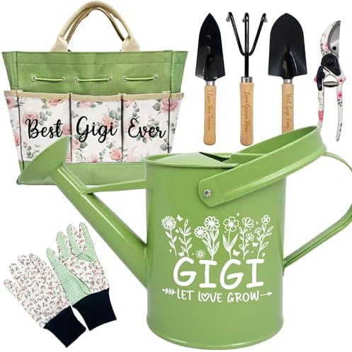Gifts for Gigi Mothers Day, Gardening Kit Gigi Gifts from Grandkids Floral Gardening Tools and Durable Garden Tools Organizer Tote, Ideal Gardening Gift for Women on Birthday Plant Lover Present