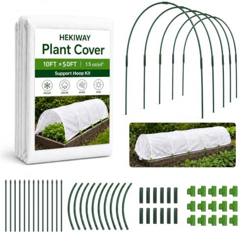 10 FT x 50 FT Frost Cloth Kit with 7 Garden Hoops