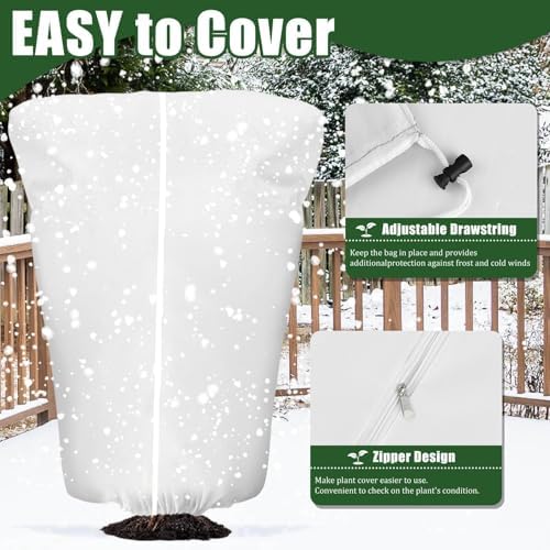 4 Pcs Plant Covers Frost Protection Bag 71"X47" Winter Reusable Plants Jacket with Zipper Drawstring Large Plant Protection Wraps Bags Frost Blanket for Winter Outdoor Garden Plants