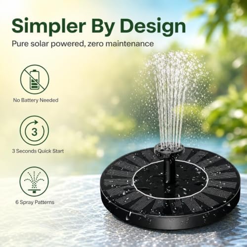 Solar Fountain Durable Bird Bath：Brushless Pump 10000 Hour for bird lover