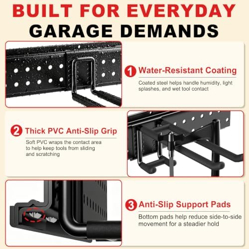 Garage Tool Organizer Wall Mount, 66", 4 Racks, 13 Hooks, 520 lb