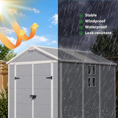 Bezseller 6x8 FT Resin Storage Shed with Floor, Light Grey