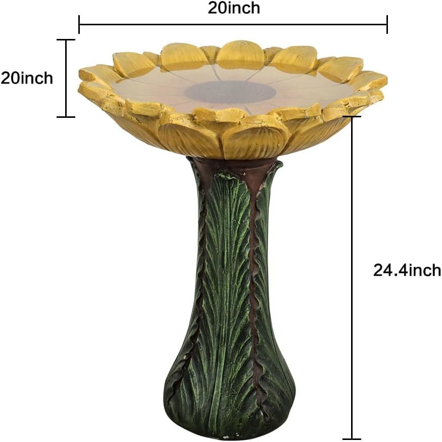 SKYFIRE 24.4” Tall Outdoor Concrete Bird Bath - Sunflower Birdbath Bowl with Green Leaf Pedestal for Garden, Patio, Lawn, Backyard,Outdoor Decor -20”Dia. X 24.4”H Garden Decor Statue Flower Birdbaths
