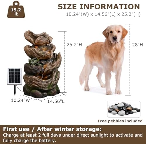 25.2" Tall Solar Water Fountain Outdoor Waterfall Feature