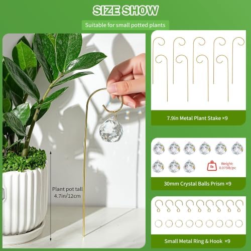 9pcs 30mm Crystal Ball Prism Suncatchers with 7.5'' Gold Trellis