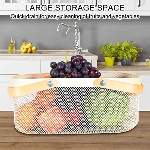 Garden Harvest Basket,Delicate Harvest Basket for Garden Vegetables,Practical Metal Mesh Wire Basket with Handle Suitable for Bathroom,Cabinet,Kitchen(White)