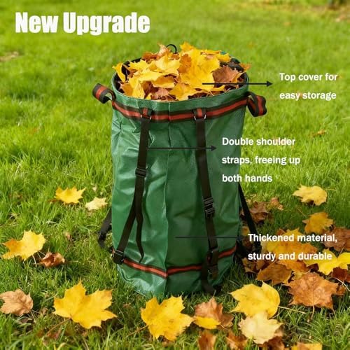 2 Packs Double shoulder straps Collection Leaf Bags - 72 & 32 Gallon Heavy Lawn Trash Bags with Reinforced Handles for Leaves Garden Clean Up,Garden Debris & Tool Storage, Collapsible for Easy Storage