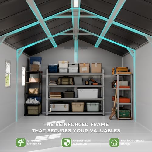 10x14 FT Large Resin Plastic Outdoor Storage Shed, Floor Included