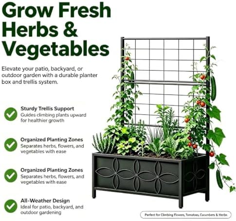 Zhongma Sturdy Raised Garden Bed with Trellis (15.75 x 35.43 x 48.8 in) for Vegetables Flower, Planter Box for Backyard Patio Balcony