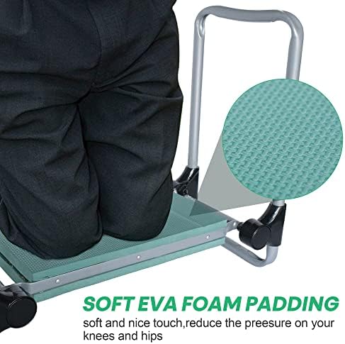 Garden Kneeler and Seat, Smart Design Foldable Heavy Duty Kneeling Bench with Tool Bag and Soft EVA Foam Pad for Senior, Green