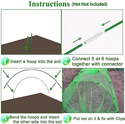 60Pcs Greenhouse Hoops Grow Tunnel Wide, 8FT Rust-Free Fiberglass Support Garden Hoops Kit for Raised Beds Plant Cloth Row Cover Netting-DIY Plant Support Garden Hoop for Netting-40Pcs Clips