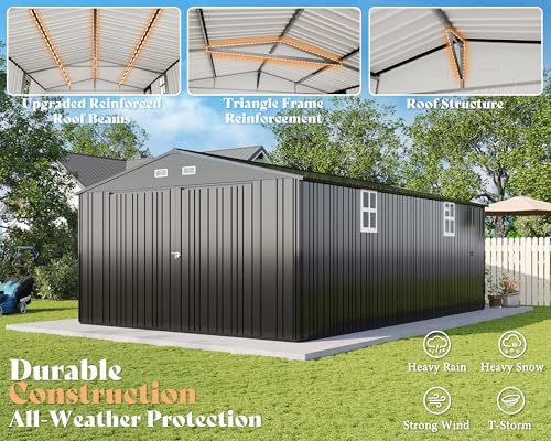 AMERLIFE 13x21x8.4 FT Garage Shed with 3 Lockable Doors & Reinforced Fram