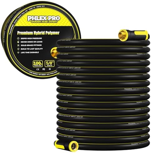 100 FT Garden Hose 5/8", Heavy Duty Rubber, Brass Fittings