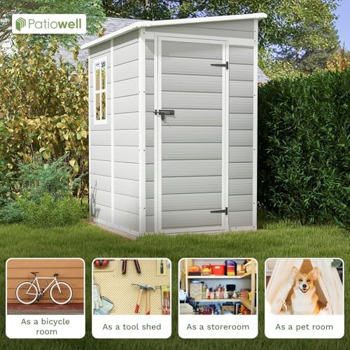 Patiowell 5x4 FT Resin Outdoor Storage Shed with Floor, Light Gray