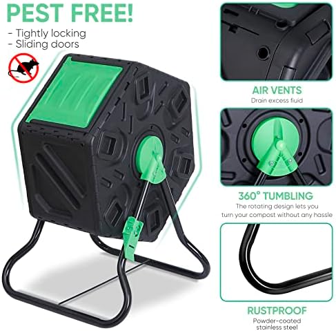 F2C 18.5 Gallon Compost Tumbler Compost Bin All-Season Outdoor BPA Free Single Rotating Chamber Composters w/ 2 Sliding Doors and Solid Steel Frame