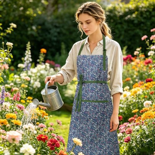 Women's Vintage Floral Kitchen Apron for Cooking & Gardening