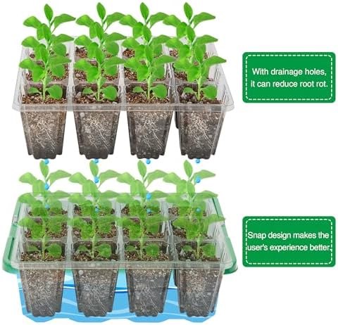 10-Pack Seed Starter Trays, Tall Dome, Base, 12-Cell Tray, Green