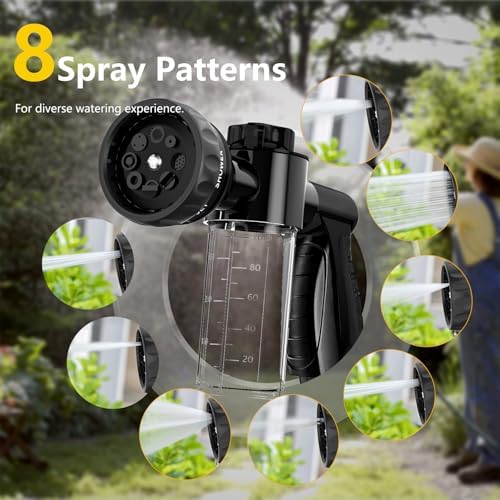 Garden Hose Nozzle, High Pressure Spray Gun Nozzle, 8 Spray Patterns for Watering Plants, Lawn, Patio, Cleaning, Showering Pet with 3.5oz/100cc Soap Dispenser Bottle