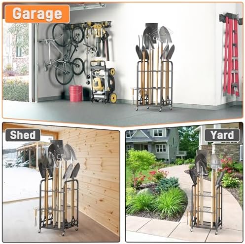 TORACK Garden Tool Organizer Stand with Wheels, Rakes Shovels Tools Stand