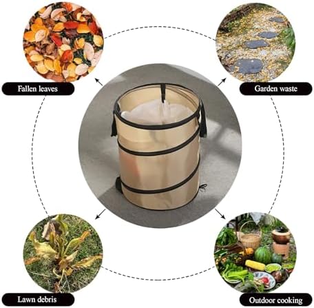 Collapsible Trash Can Camping: Pop up Trash Can, 10 Gallon Collapsible Yard Waste Bag/Leaf Bin, with Clips to Hold Garbage Bag in Place, for Garden, Lawn, Picnicking, Parties, Travel (Brown)
