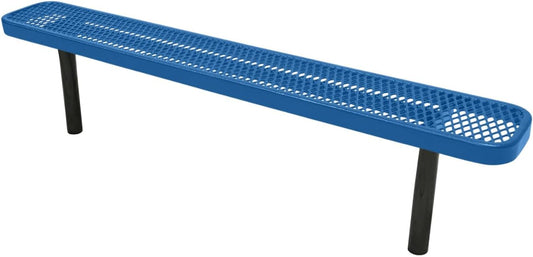 Heavy-Duty Outdoor Bench Thermoplastic Coated, Expanded Metal, Commercial-Grade Seating, Made in America (Inground Without Back, 6 Ft, Textured Light Blue)