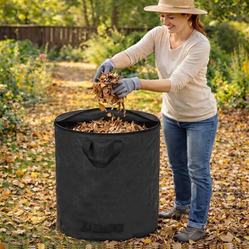 72 Gallon Collapsible Yard Waste Bag with Lid, Reusable Leaf and Lawn Bag with Handles,Foldable Outdoor Garbage Recycling Can for Yard Waste,Camping,and Beach