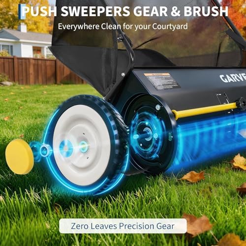 26-Inch Push Lawn Sweeper, 7 Cu. Ft. Large Collection Bag, 4 Rotating Brushes, Adjustable Height Control, Leaf, Grass & Debris Collector for Lawn, Driveway, Patio, Yard and Outdoor Surfaces