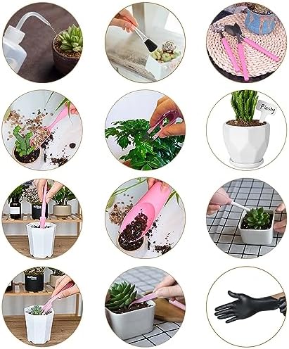 Melphoe 25Pcs Mini Garden Hand Transplanting Succulent Tools Set, 39.4" Thickened Repotting Mat & Plant Tag, Miniature Planting Indoor Fairy Care, Potting, Cactus, Houseplant Bonsai Tool Kit (Pink)