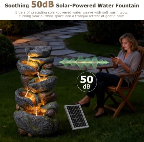 36.2''Tall Rock Solar Water Fountain Outdoor Garden