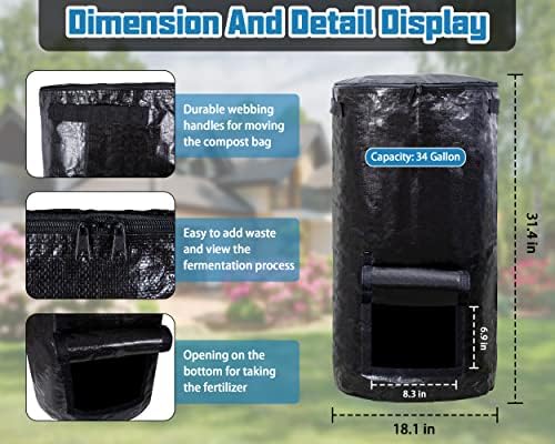 MyLifeUNIT Compost Bins Outdoor, Composting Bin for Outside Garden, Reusable Garden Yard Waste Bag, 34 Gallons (1 Pack, Black)